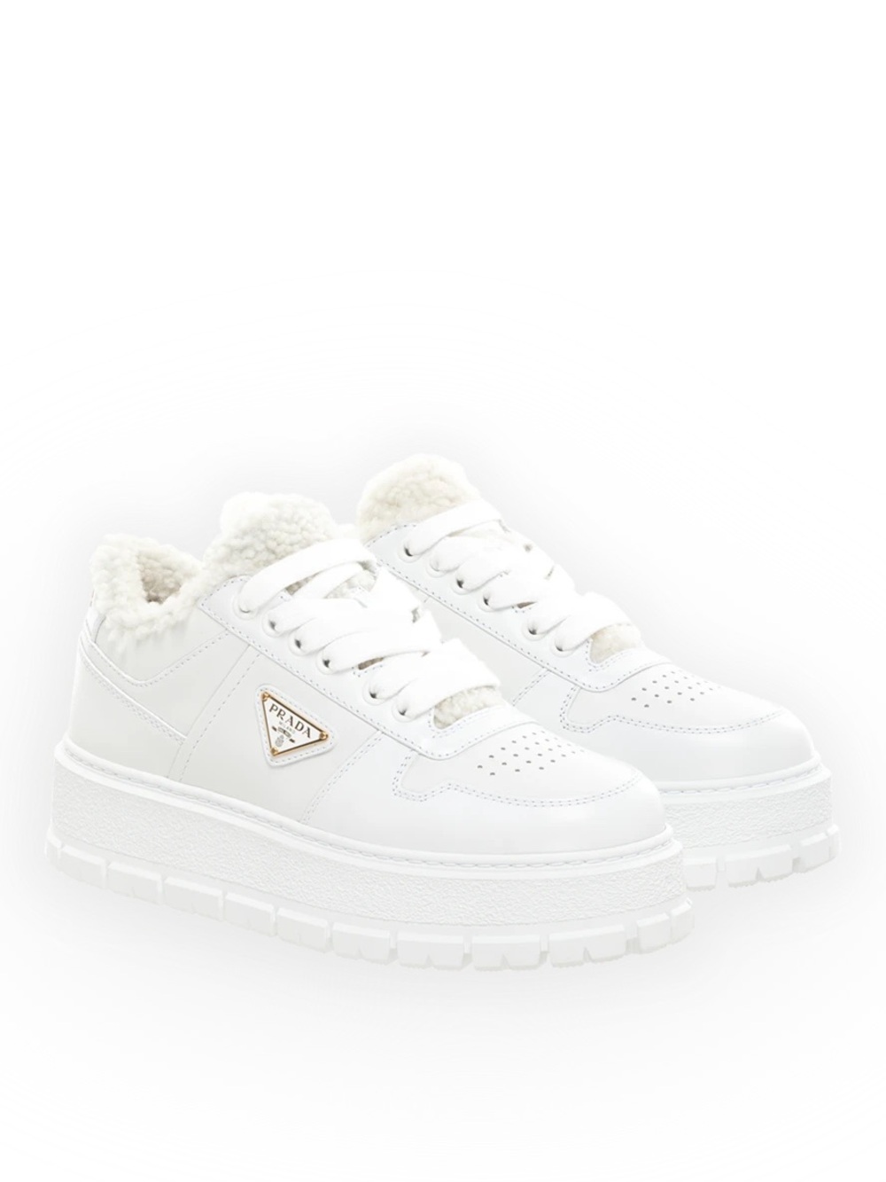 Prada leather and shearling logo sneakers